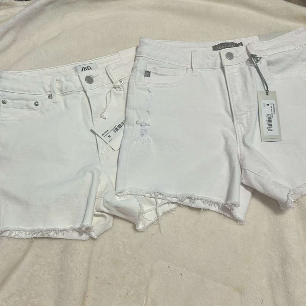 2 pair NWT white jean shorts. Medium. Just USA. JBD